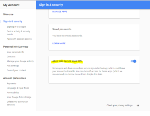 Location of Allow Less Secure Devices